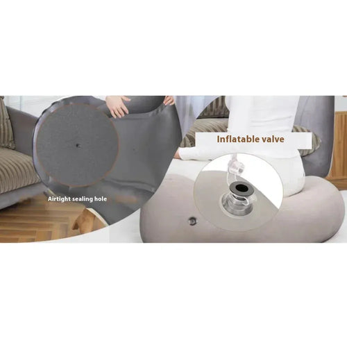 Inflatable meditation pillow for Smart Yoga Mats, side angle view showing airtight valve and sealing hole design.