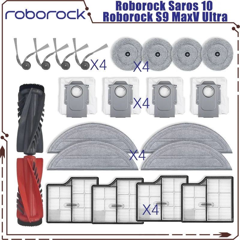 Tidesmit replacement parts kit for Roborock Saros 10 and S9 MaxV Ultra including brushes, filters, and mop pads