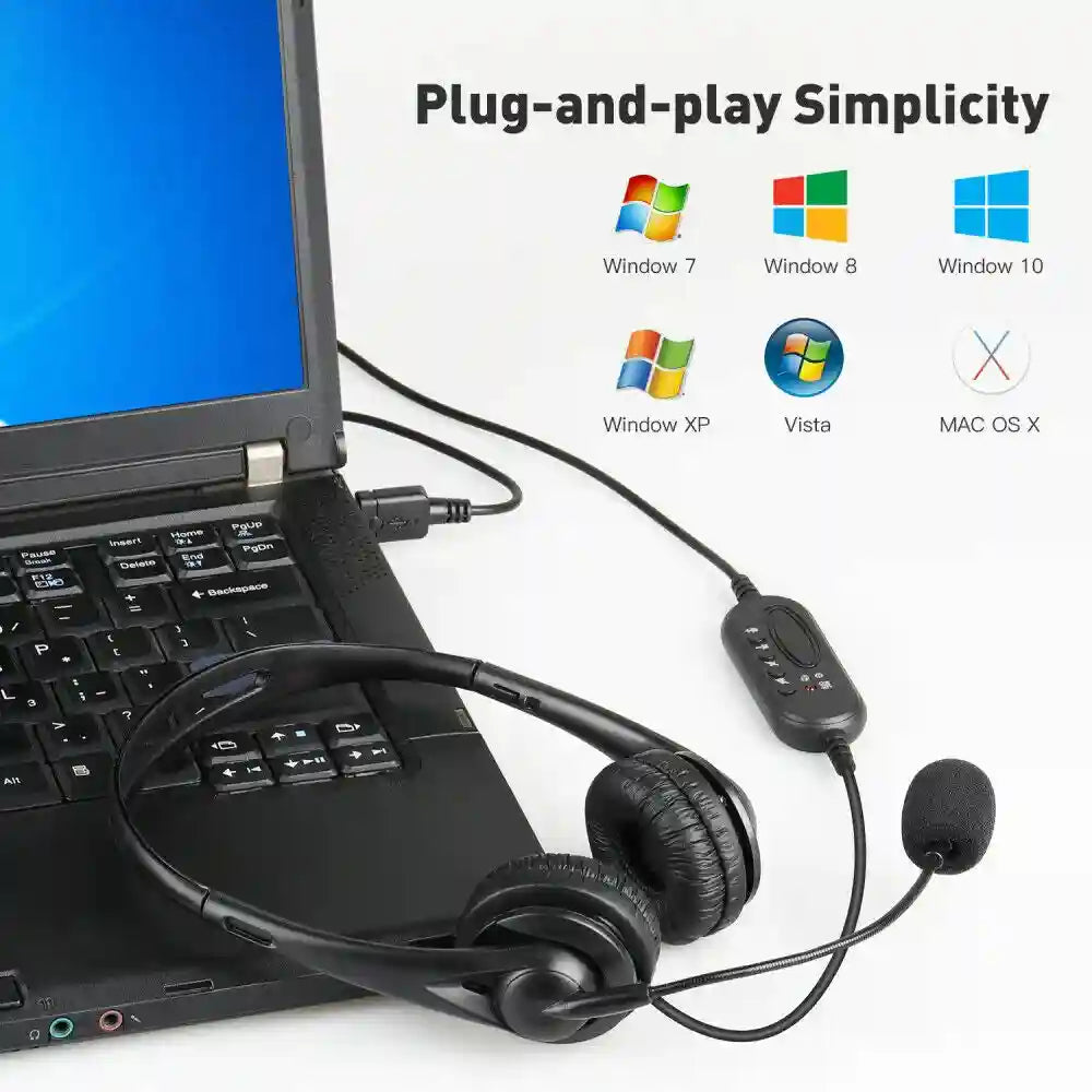 USB Computer Headset with Noise Cancelling Microphone - Black Tidesmit Tidesmit