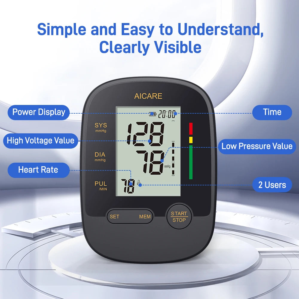 Aicare Digital Blood Pressure Monitor Medical Upper Arm Sphygmomanometer Automatic Tensiometer‌ Blood Pressure Meter 2 Users