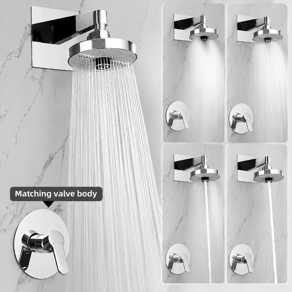 Adjustable Rainfall Shower Head 5 Modes Big Panel High-pressure Large Flow Top Spray 175mm Ceiling Mounted Supercharge Shower