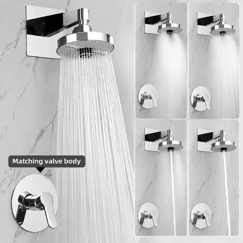 Ceiling-mounted overhead showerhead with waterfall spray and adjustable angle connections