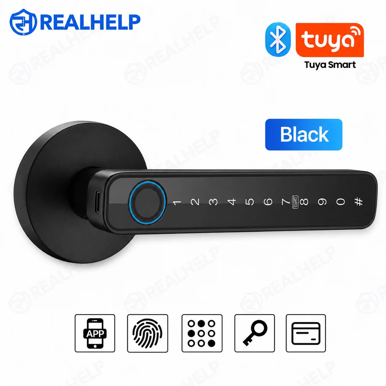 Bluetooth Fingerprint Door Handle Lock Tuya Smart Life App PIN RFID Card Mechanical Key for Home Apartment Office