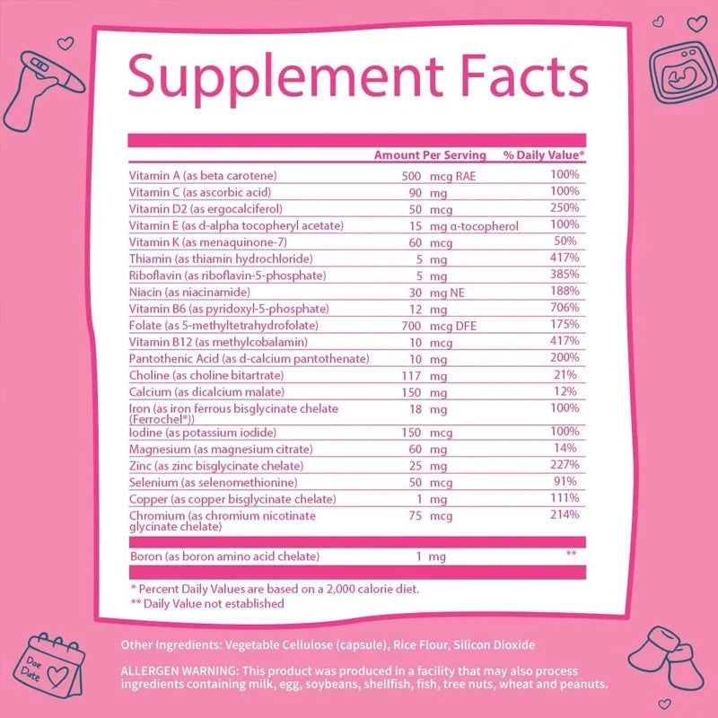 Prenatal Vitamins For Pregnant Women || Non Gmo Containing Iron, Calcium, Vitamin , C, Zinc, And Folate For Pregnant Women