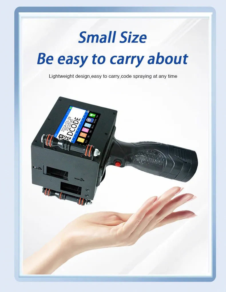 Handheld thermal inkjet printer with compact carry-friendly body and keypad screen
