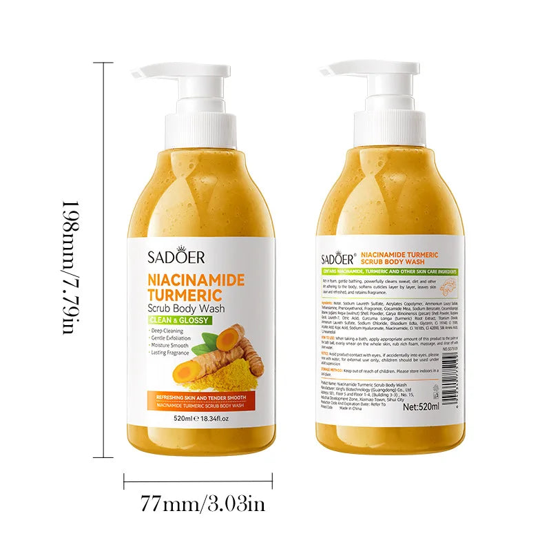 520ml Niacinamide Turmeric Scrub Body Wash:Brighten skin, Moisturizes, And Smooths Skin; Deeply Cleanses Body Wash.