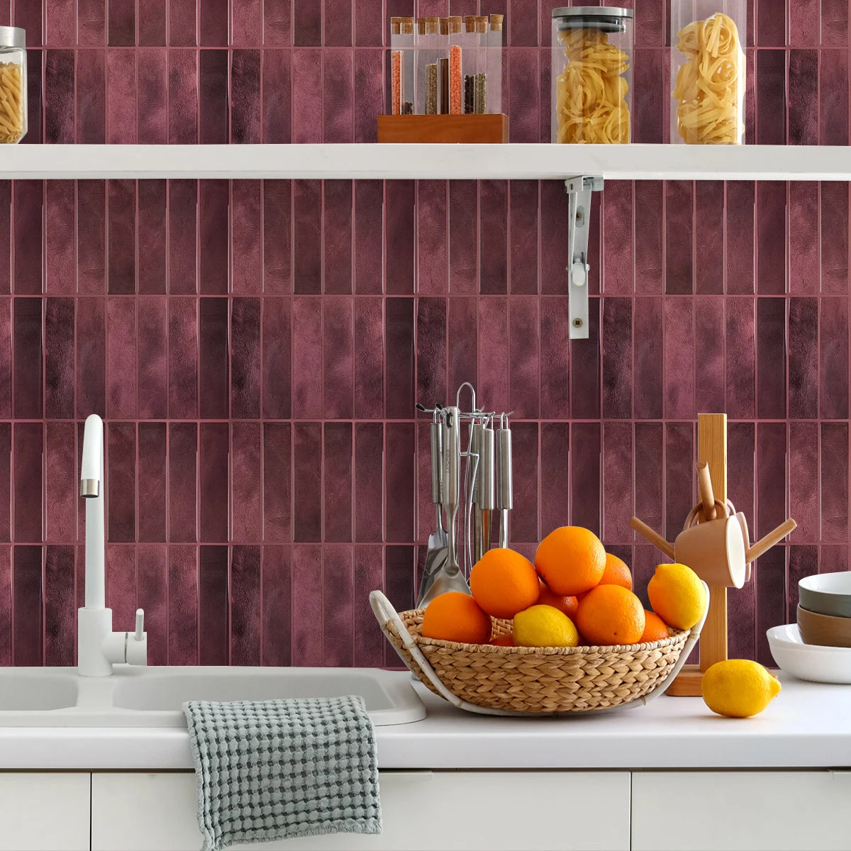 5-20 Pieces NewTile Sticker Self-adhesive Green Tile Backsplash Bathroom Wall Tile Sticker, Water and Mold Resistant, 22.9x29cm