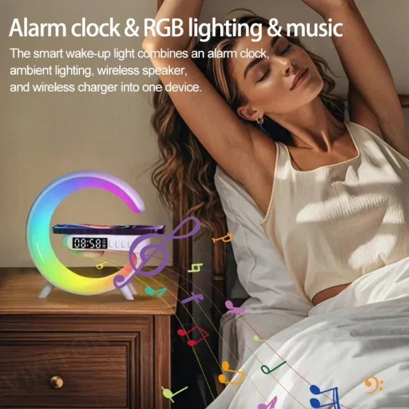 Wireless Charging Alarm Clock Speaker with Ambient Light & Bluetooth Tidesmit