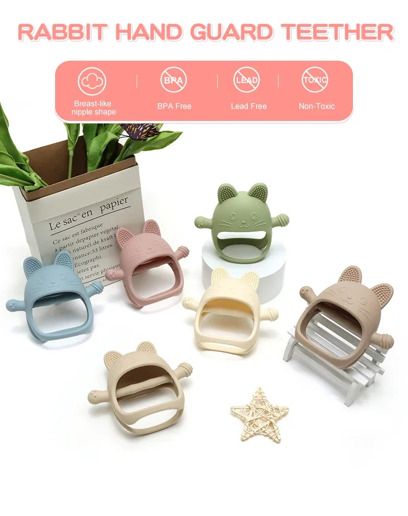 Baby Teether Cat Gloves Teether Silicone Anti-eating Hand Molar Stick Massage Gums Baby Anti-biting Teether Baby Accessories