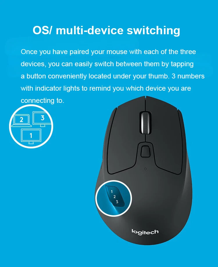 Logitech M720 Wireless Bluetooth Mouse - Office Mouse - Bluetooth Dual-mode Wireless Mouse