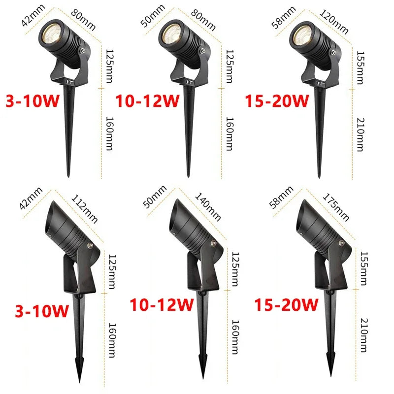 All Aluminum Outdoor LED Garden Lighting 3W 7W 12W 15W Spike Lawn Lamp Waterproof Lighting Garden Path Spotlights AC220V 12V 24V