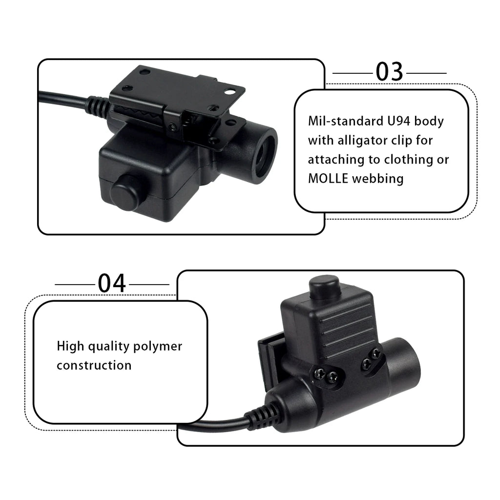 Tactical Shooting Headset with U94 PTT for Baofeng Radio - Tidesmit Tidesmit