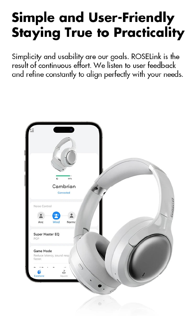 Wireless Noise Cancelling Headphones Over-Ear - Studio Audio White Tidesmit