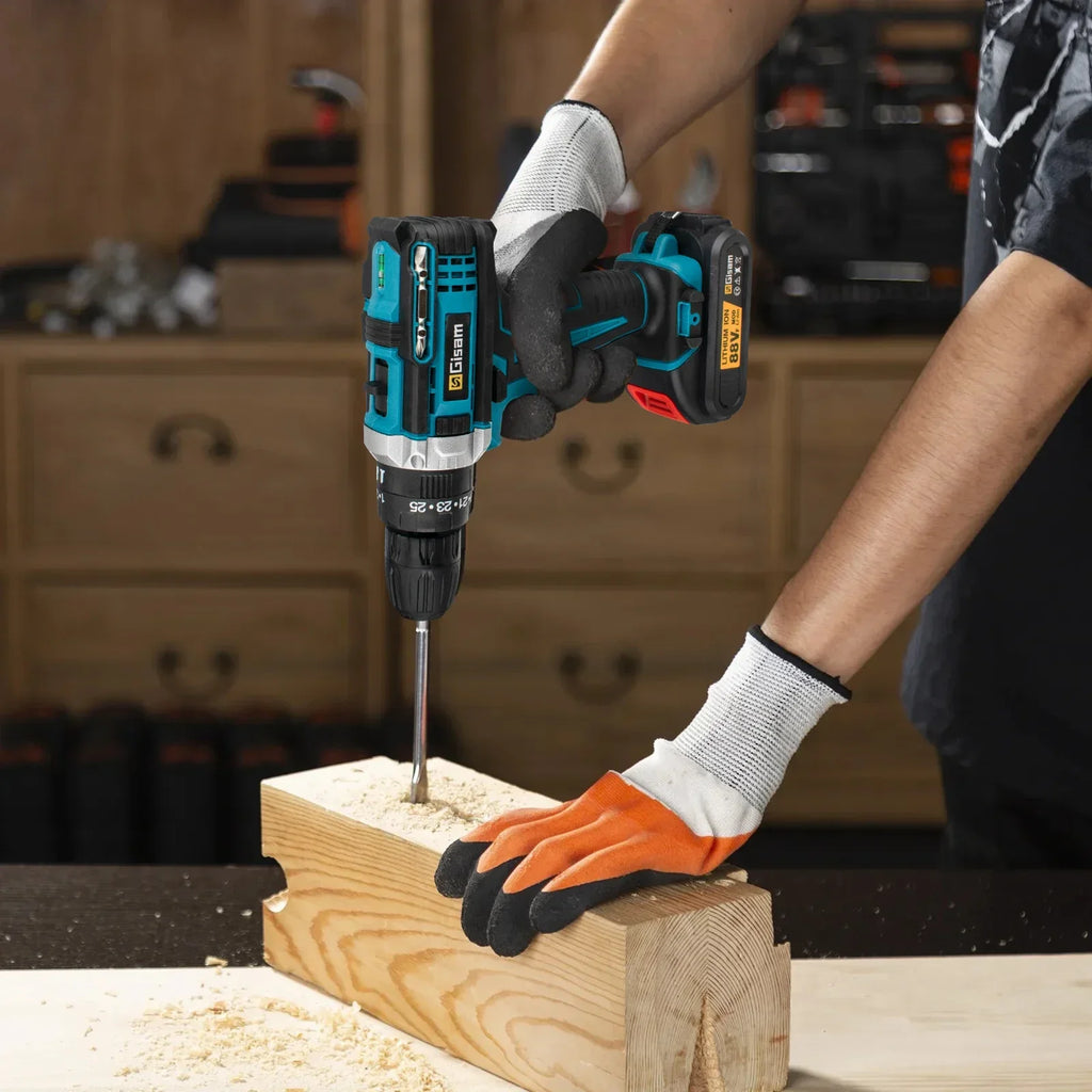 Wiredless Impact Drill Screwdriver Rechargeable Battery Cordless Hammer Drill 25+3Torque Setting Electric Screwdriver Power Tool