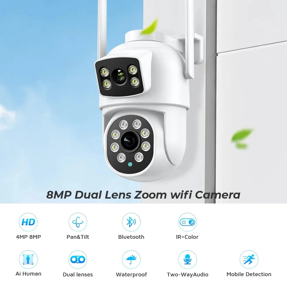 BESDER 4K 8MP Wifi Camera PTZ Outdoor Dual Screen Human Detection Dual Lenses 10MP Security Protection IP Camera Audio O-Kam Pro