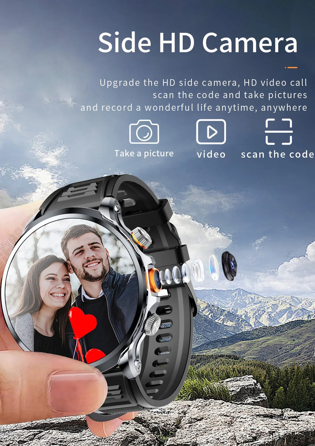 Smart Watch With 1.95 inch IPS 1100mah Battery 128GB ROM 500W Camera GPS WIFI Heart Rate APP Download Smartwatch Android 9.0