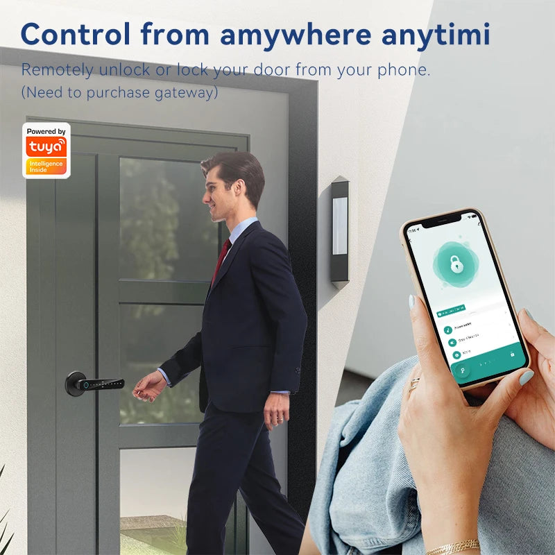 XSDTS Smart Door Lock Electronic Biometric Fingerprint Smart Card Password Key Unlock USB Tuya APP Emergency Charge lock