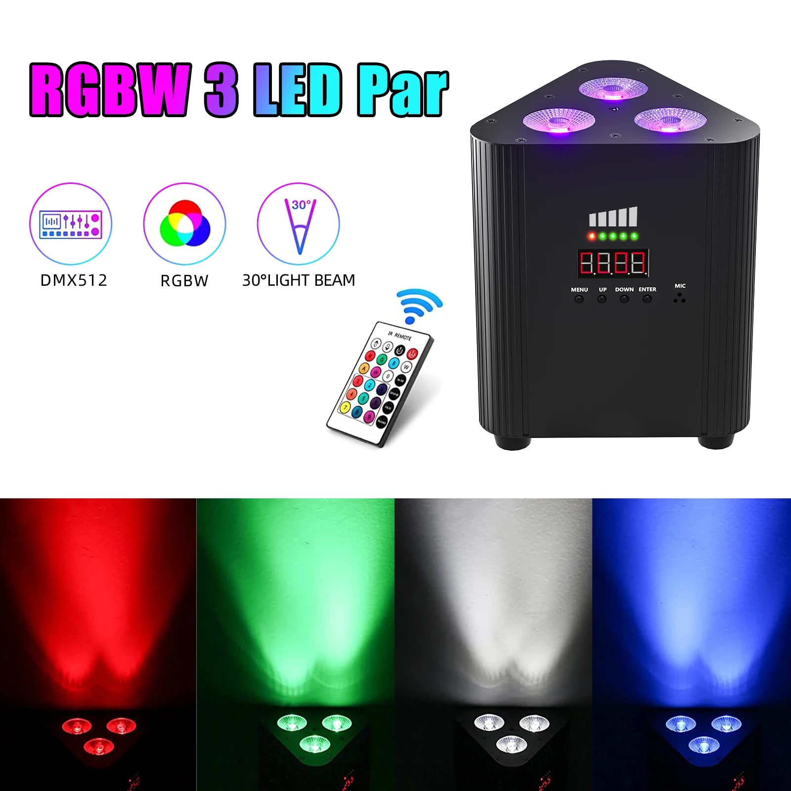 U'King 4PCS 4in1 RGBW LED Battery Par Light 3x4W Triangle Wash Wall Light DMX512 Wireless Effect Light for Concert Disco Party