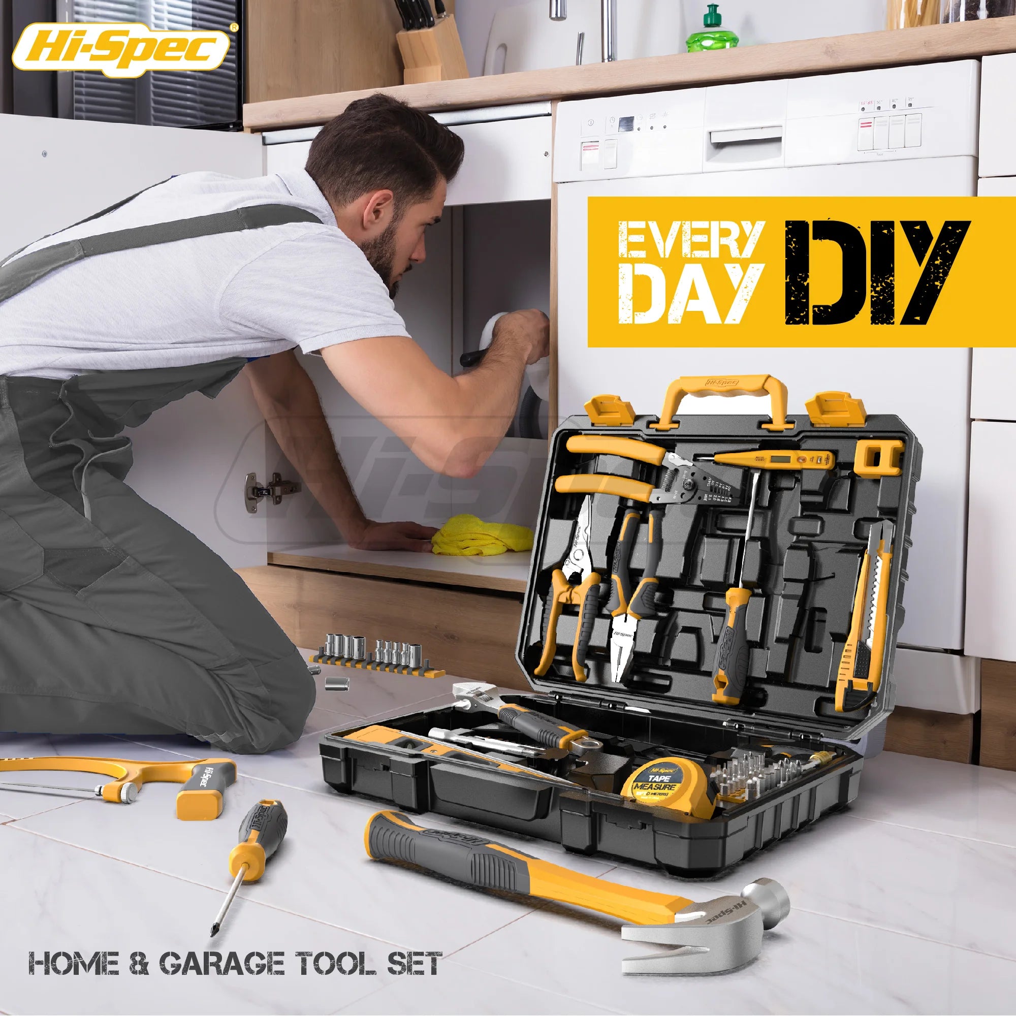 Hi-Spec 82 Pieces Household Tool Kit Set Workshop Hardware Daily Hand Tool Sets for Home Repair in Plastic Tool Box Storage Case