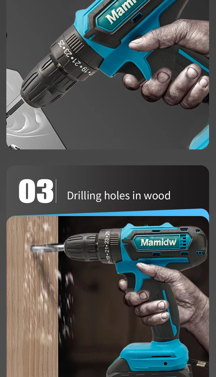 25Nm Cordless Drill, Electric Power Drill for Makita 18V, 3/8” Keyless Chuck, 2 Variable Speed, 25+3 Torque Positions for Precise DIY & Assembly