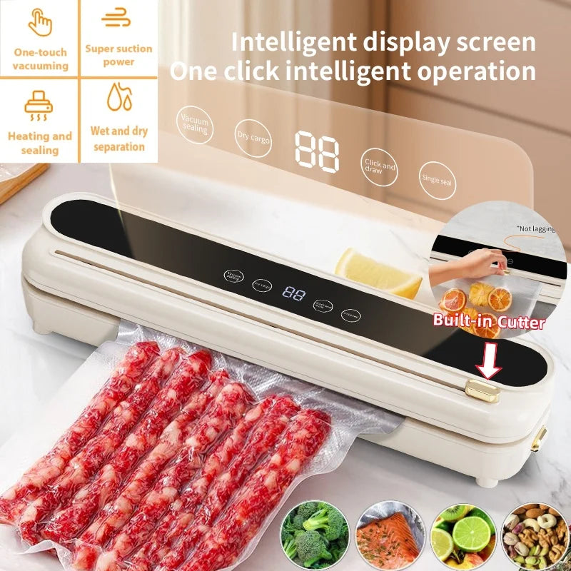 2026 New Electric Vacuum Sealer Built‑in Cutter Dry Wet Mode Automatic Food Sealer Kitchen Food Preservation Packaging Machine