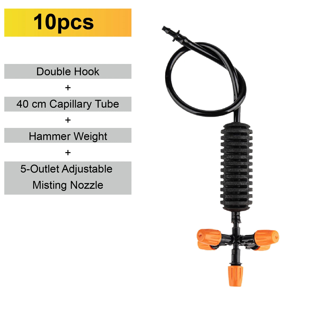 10-pack adjustable 5-outlet misting nozzle set with capillary tube and double hook