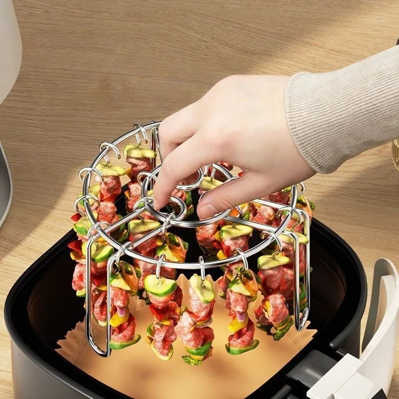 Stainless Steel Vertical Grill Skewers Air Fryer Barbecue Round Barbecue Grill with Skewers Hanging Skewers Vertical Grill