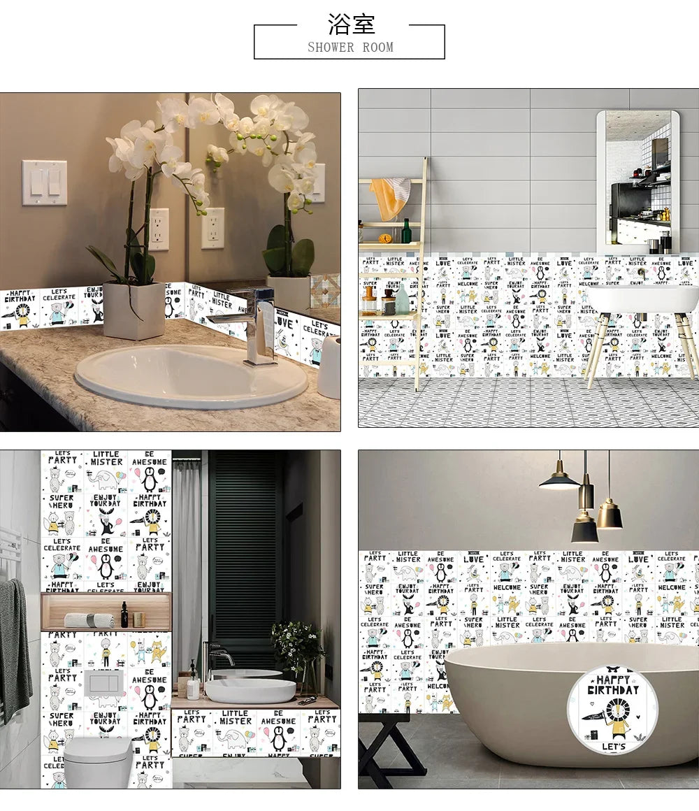 10pcs/set 10/15/20/30cm Flat Marble Mosaic Hard Tiles Wall Sticker Kitchen Bathroom Floor Diagonal Decor Wallpaper PVC Art Mural