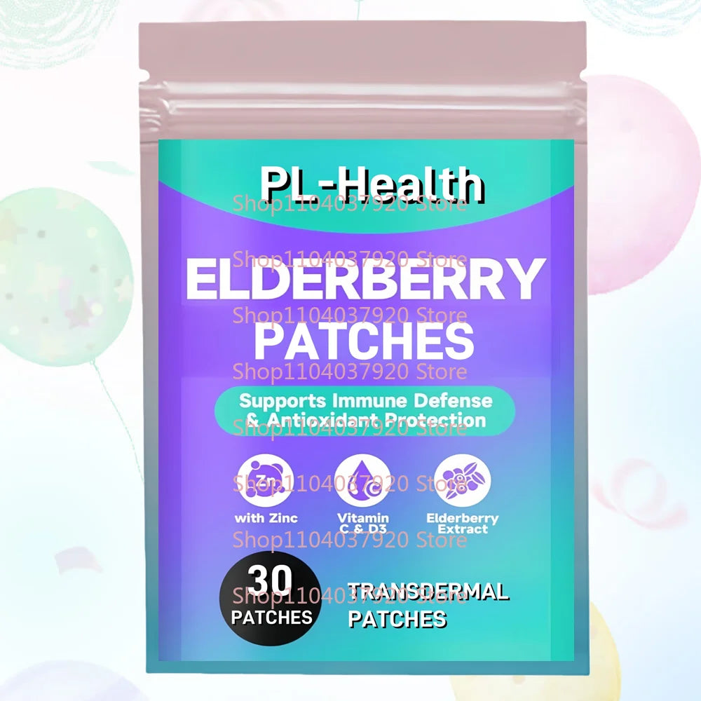 30 Patches Elderberry Transdermal Patches with Vitamin C & D3, and Zinc, for Men & Women - Immune Support