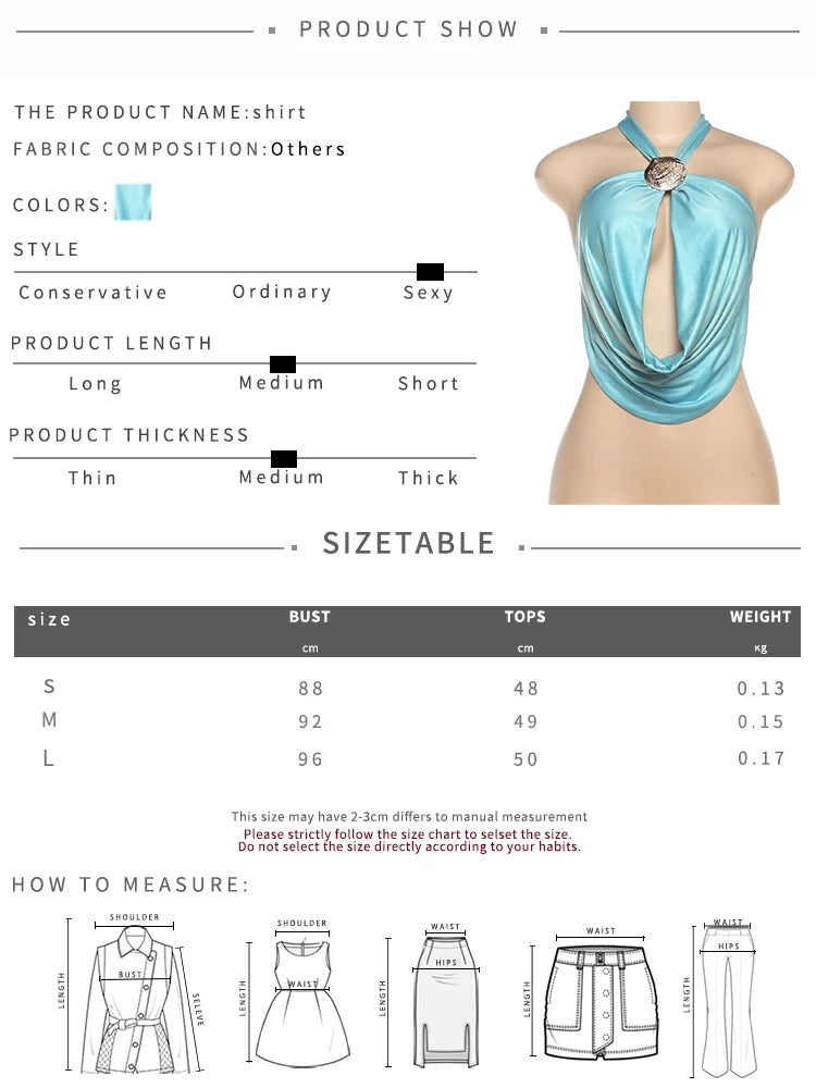 Whatiwear Metal Seashell Decoration Tank Tops Women Bandage Halter Swing Collar Backless Summer Holiday Beach Style Ruched Vests