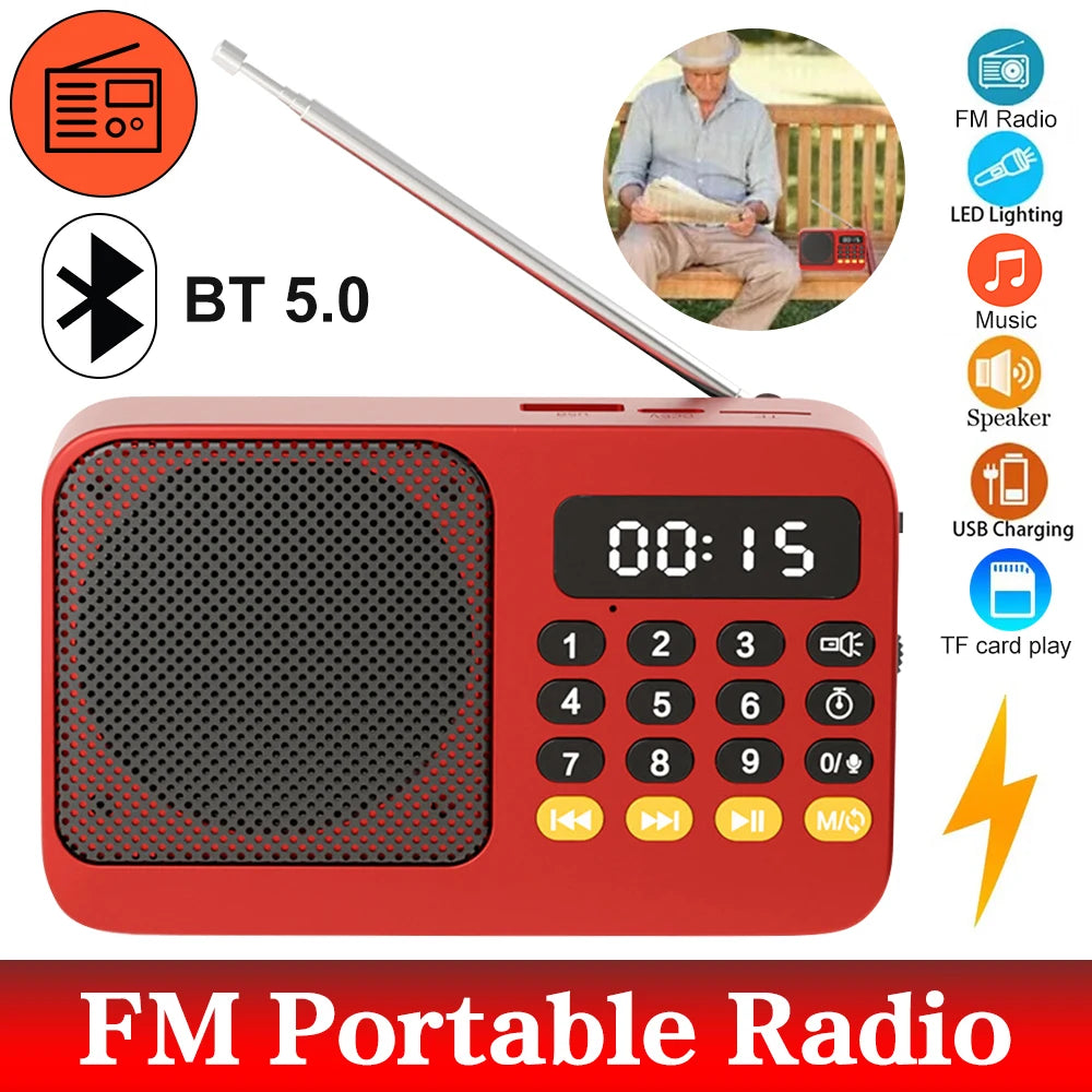 FM Radio Portable Speaker Bluetooth 5.0 with LED Light Support Recording TF Card USB Play Wireless Speaker Radio FM Receiver