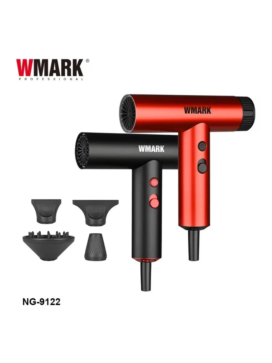 WMARK NG-9122 professional red and black hair dryers with multiple styling attachments for salon-quality blow drying.