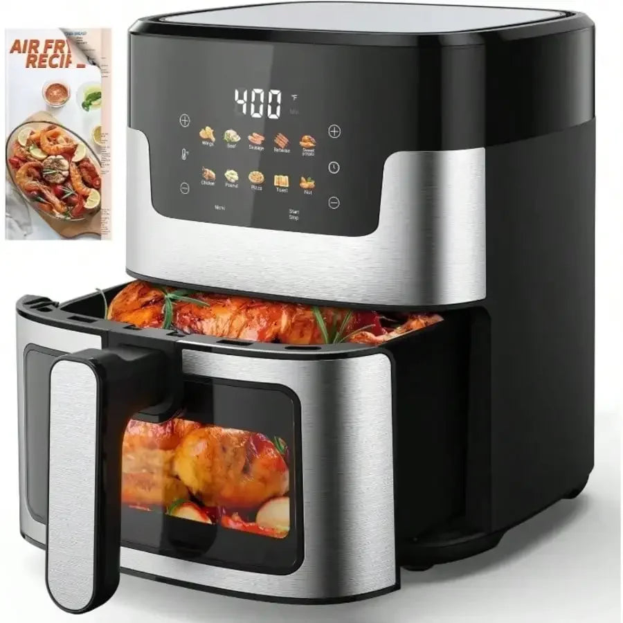 [10-In-1 Air Fryer] 10-In-1 Digital LED Touch Screen Air Fryer, 7.5QT Oilless Cooker With 10 Preset Cookings, Dishwasher- Basket & 20pcs Air Fryer Paper Liners 304 Stainless Steel  sv260115100335731594377