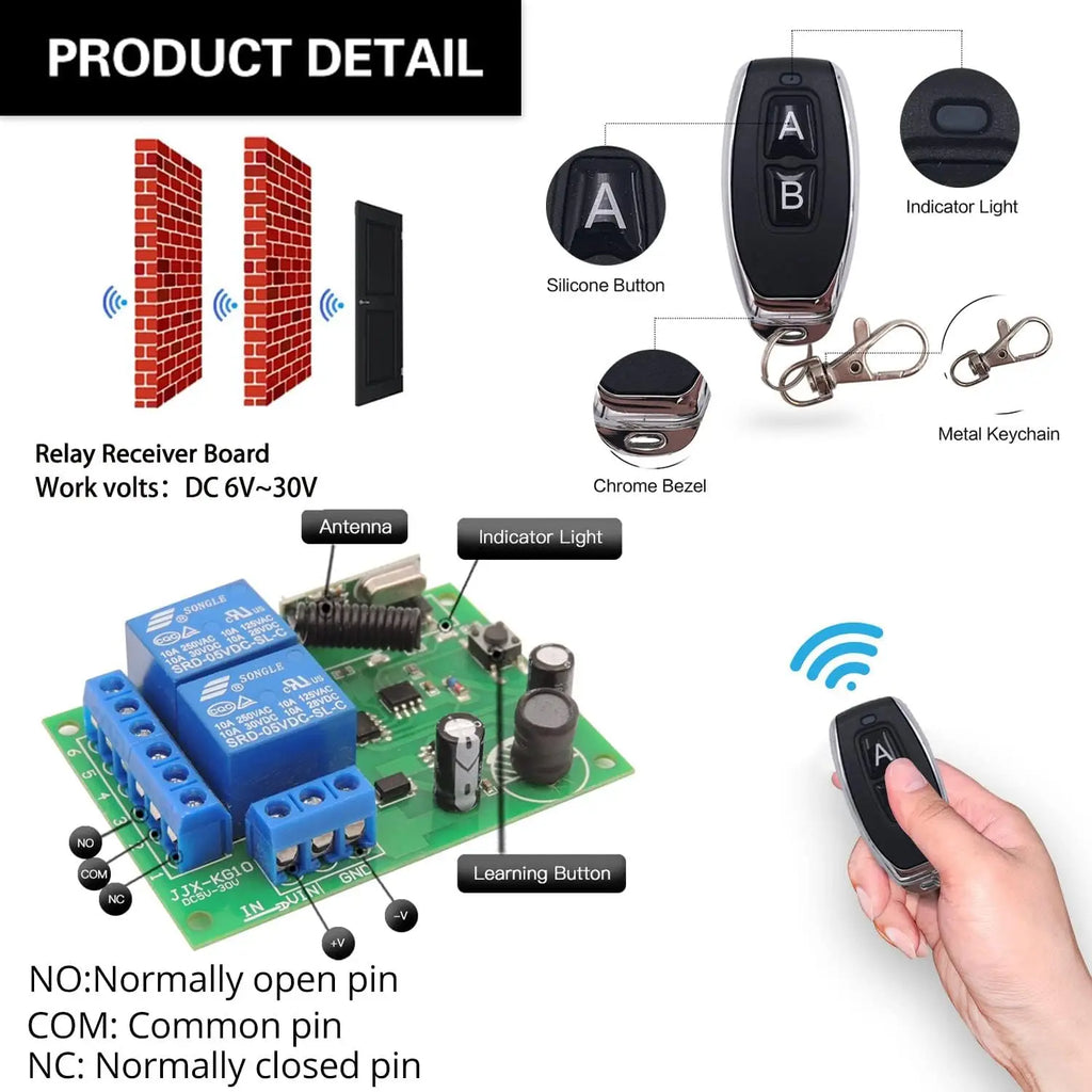 433Mhz Wireless Remote Switch Relay Kit - 12V Reliable Home Automation Tidesmit