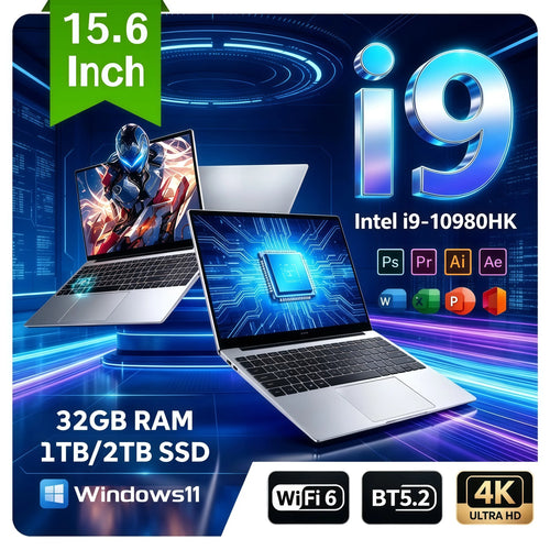 Silver 15.6-inch laptop with a slim bezel, black backlit keyboard, large trackpad, and side ports.