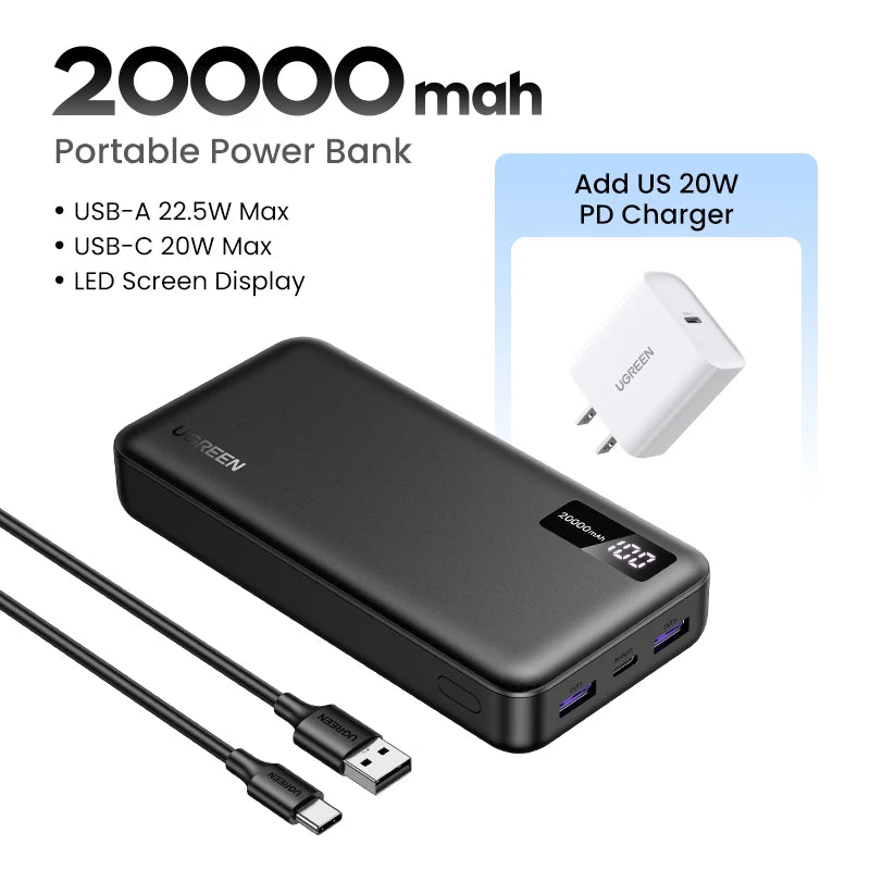 Tidesmit 10000mAh Portable Power Bank, 22.5W USB-C Fast Charging 20000mAh US Charger Tidesmit