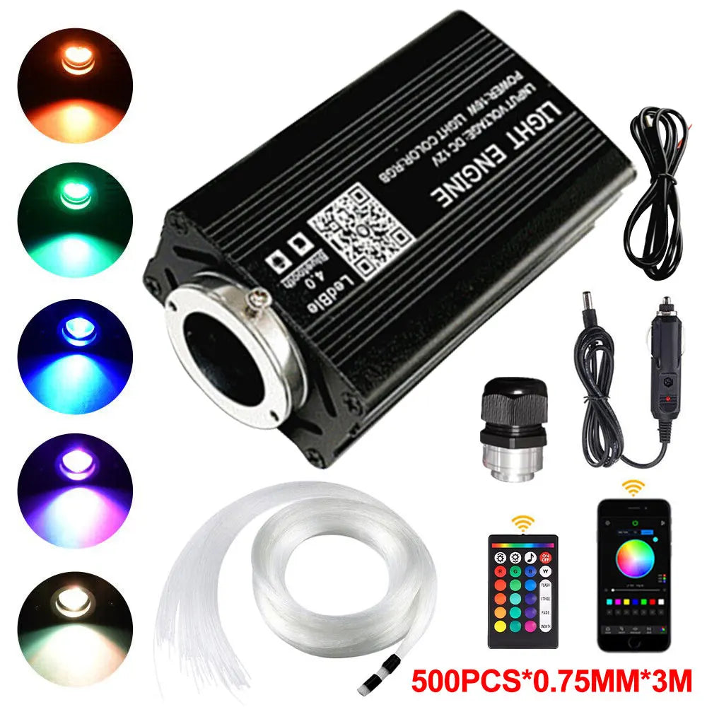 Fiber Optic Star Ceiling Kit - RGB Music Control with 16W LED Light Engine 500pcs-0.75mm-3m 16W Tidesmit