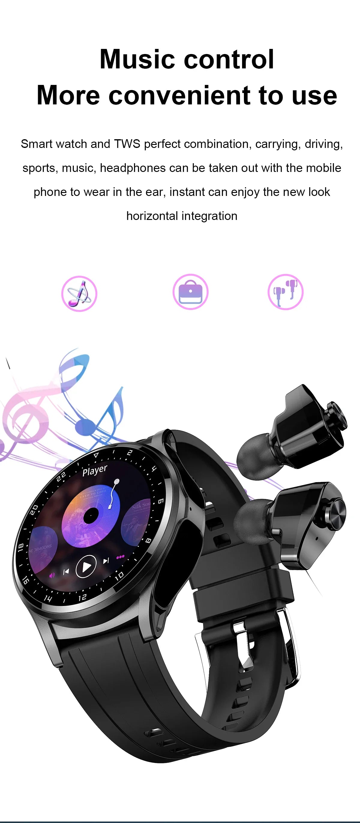 New NFC Smartwatch TWS Bluetooth Headset Two-In-One 1.39HD Display IP67 Waterproof Heart Rate Monitor Male Sports Smartwarch