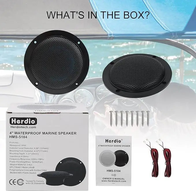 Herdio 4'' 160W 2PCS Waterproof Ceiling Marine Speaker Surround Sound Speaker For Kitchen Bathroom Yacht Outdoor Boat Home