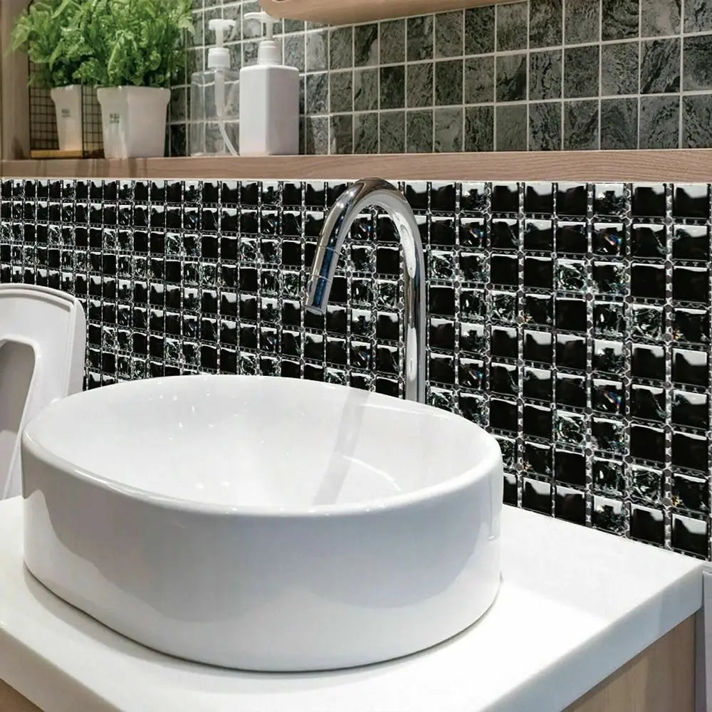10PCS Decorative Self-adhesive Tile Stickers 3D Effect DIY Mosaic Sticker Removable PVC Wall Decal Kitchen Bathroom Decor