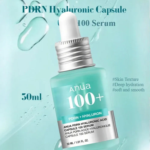 Anua hyaluronic acid serum bottle, teal 30ml with silver cap