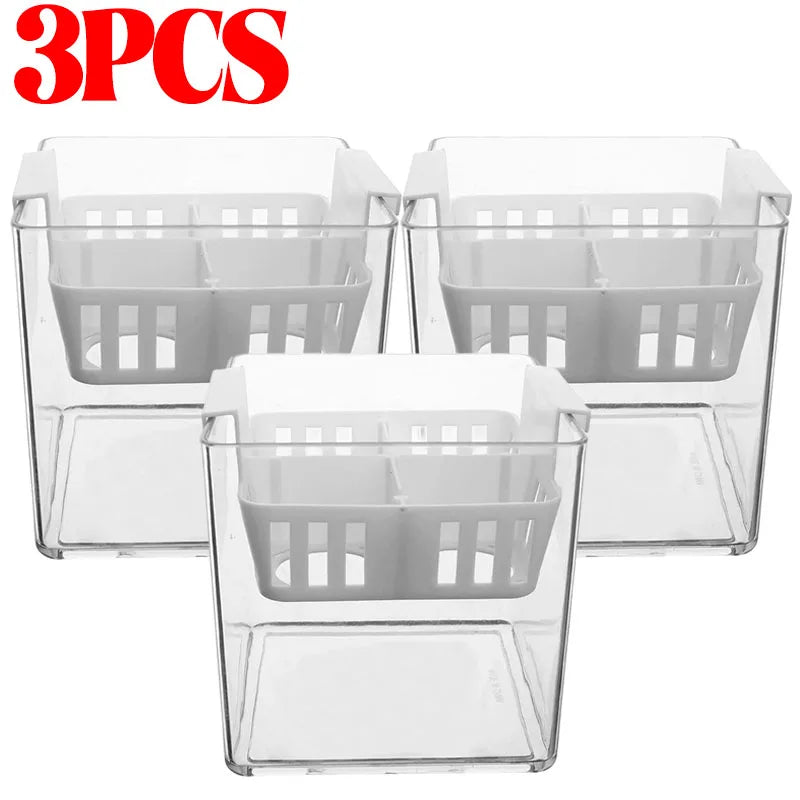 Set of three clear acrylic hydroponic planters with four-grid side panels
