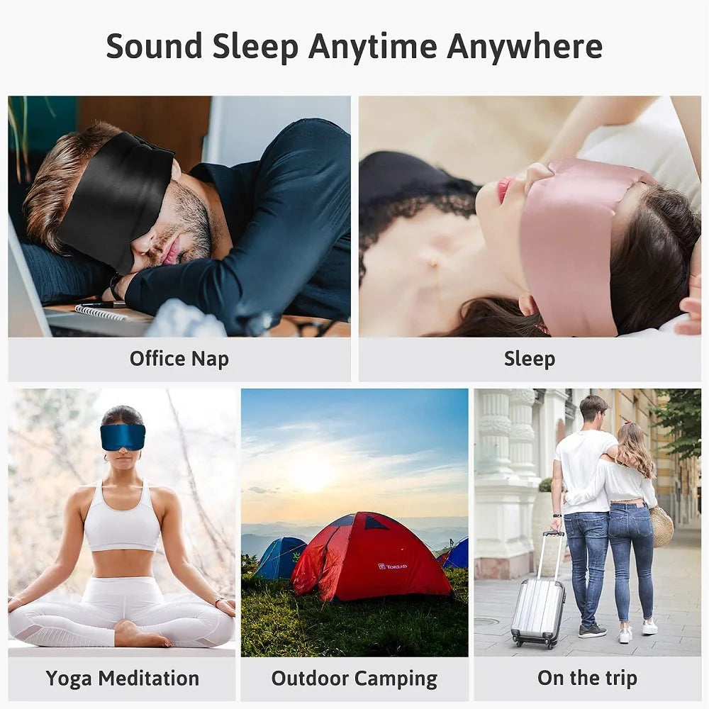 100% Mulberry Silk Sleep EyeMask+Sponge Earplugs,Sleep Mask Adjustable Headband Blocking Light Eyepatch for Travel&Nap Sleep