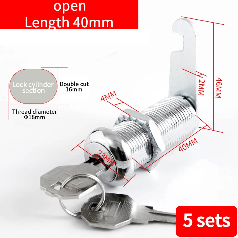 5/20SETS Metal Cylinder Cabinet Security Locker Cam Lock With 2 Keys Same Key Different Key Security Mailbox Lock Drawer 16mm