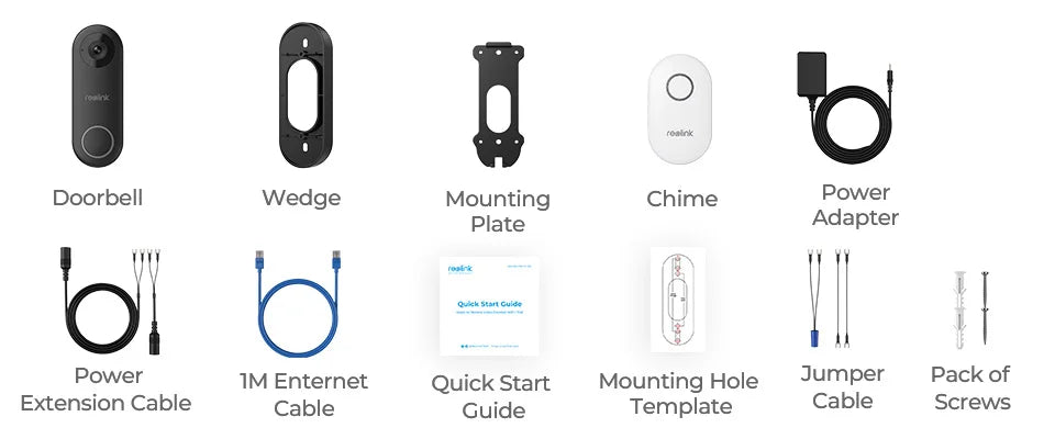 REOLINK 2K+ Wired Video Doorbell WiFi Camera Outdoor Dual Wi-Fi 4:3 View Smart Detection Front Door Home Security with Chime V2