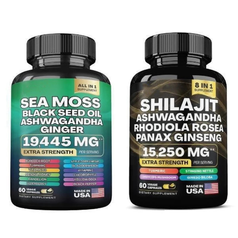 Sea Moss 3000mg Black Seed Oil Capsules Ashwagandha SHILAJIT Ginseng Chlorophyll for Women & Men Boosting Bone Skin Health