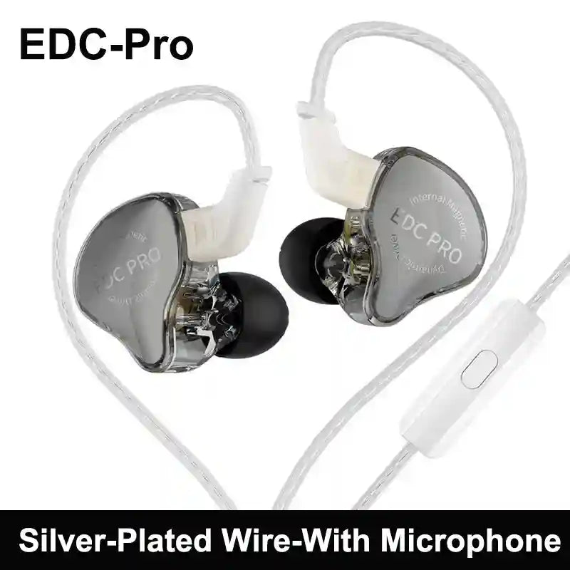 KZ EDC Pro Hi-Fi Wired In-Ear Monitors - Audiophile Stereo Earbuds Silver-plated Mic Tidesmit
