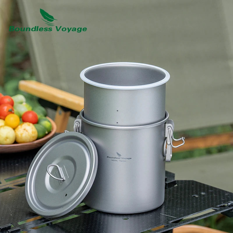 Stacked titanium pot rice cooker outer pot and inner container with lid, grey