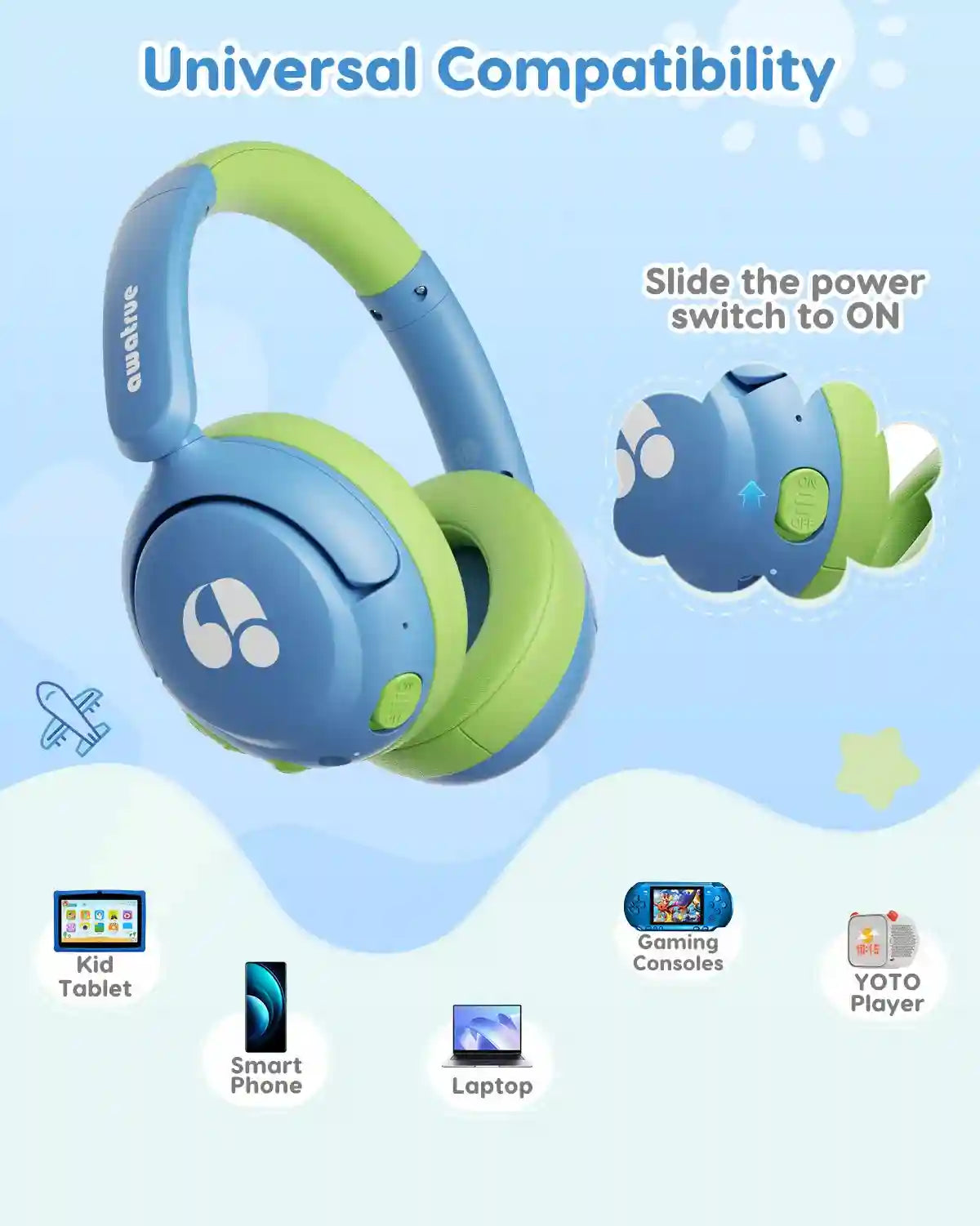 Wireless Kids Headphones - Volume Limited Over-Ear Stereo Audio Tidesmit