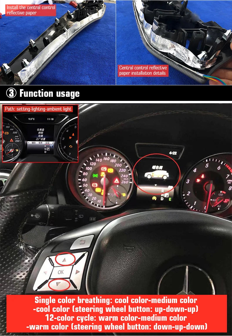 Mercedes-Benz Turbine LED Air Vents - 64 Color Ambient Lighting Kit Tidesmit